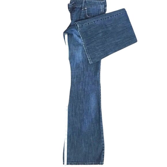 MOSSIMO Women Super Flare Bootcut Jeans Sz 8 Blue Distressed Low Rise 32" Inseam - Picture 3 of 7